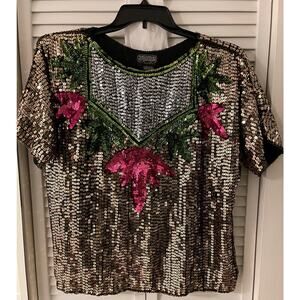 Vintage Anjumun 100% Silk Sequined Top 2X with 100% Rayon Lining A+